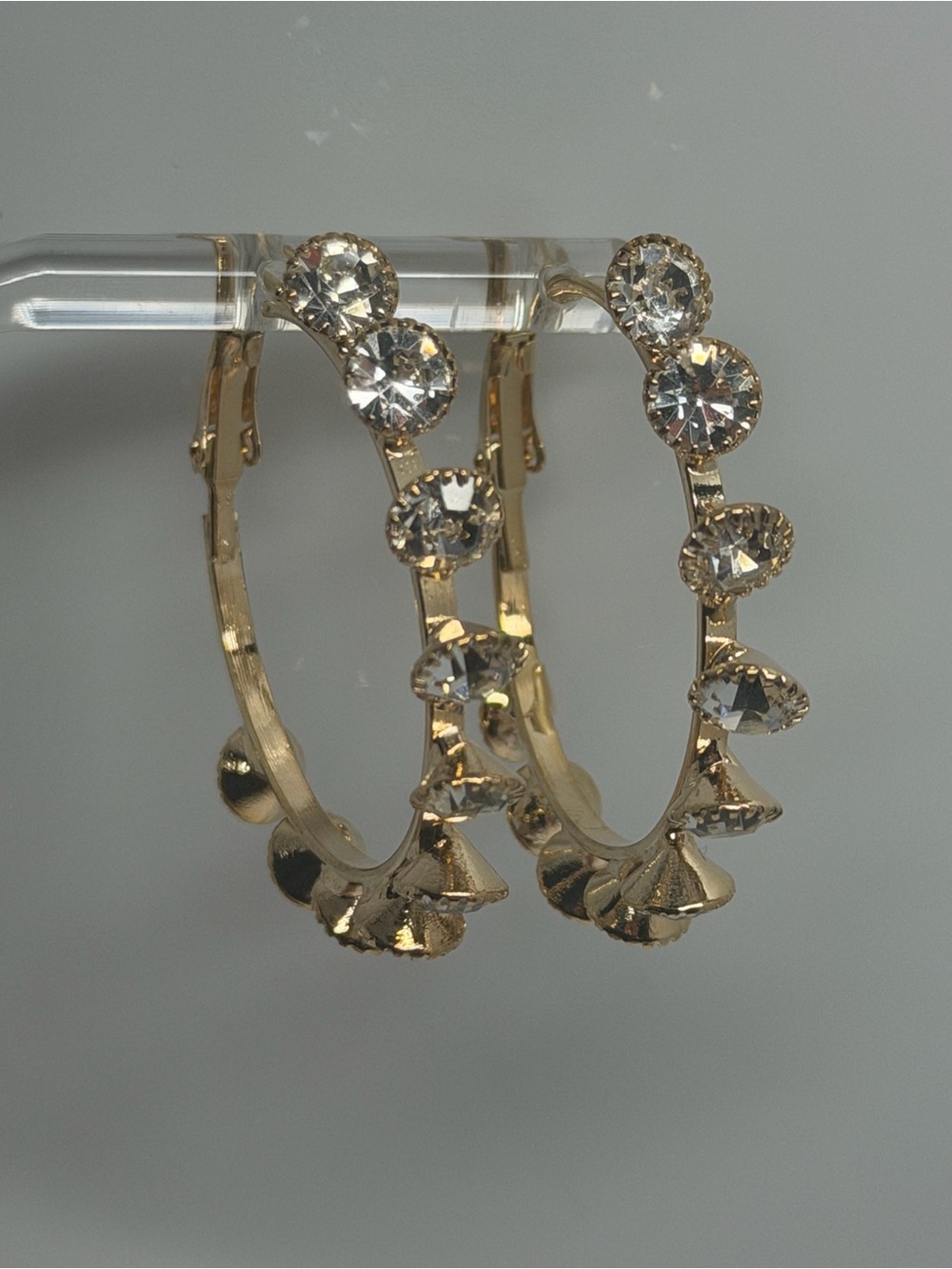 Gold Hoop Earrings with Clear Crystal Accents - Women's Jewelry